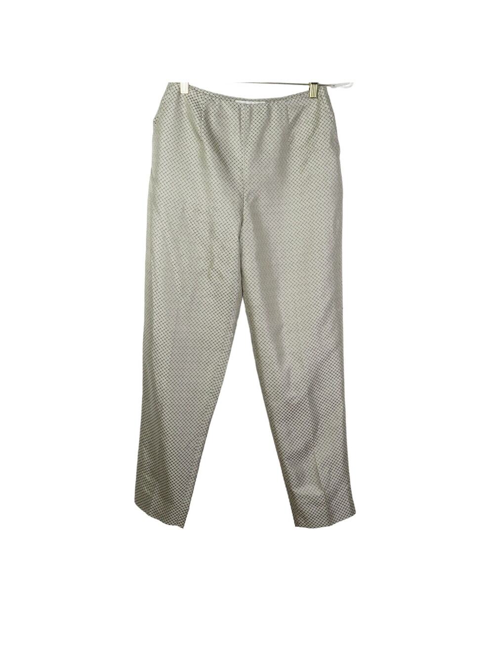 Jones New York Silk Cream Geometric Satin Trousers Silk Dress Pants Size 6 28"